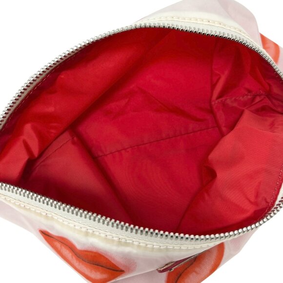 PRADA Vintage Triangle Logo Lip Print Shopping Tote Bag Pouch White Red [106202] - Picture 14 of 16